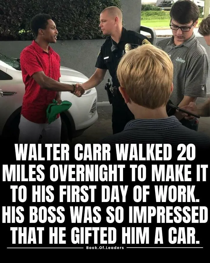 A man shaking hands with a police officer while others observe, illustrating inspiring stories and facts.