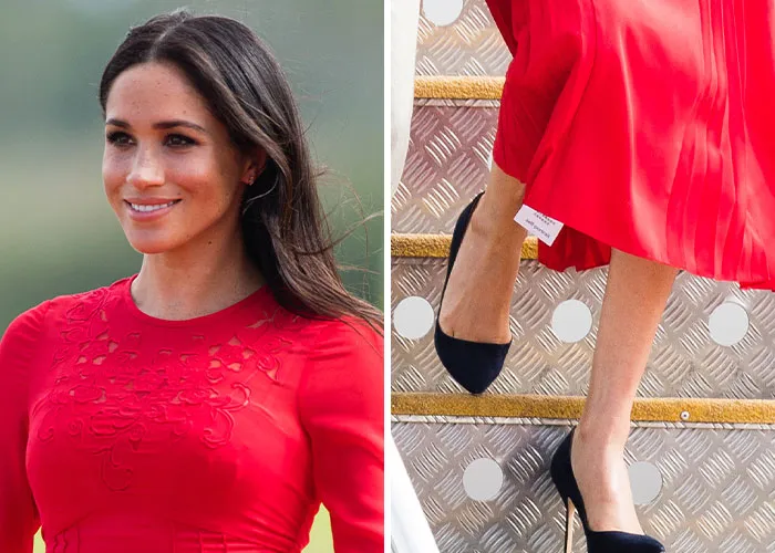 Meghan Markle forgetting to cut the tag on her dress