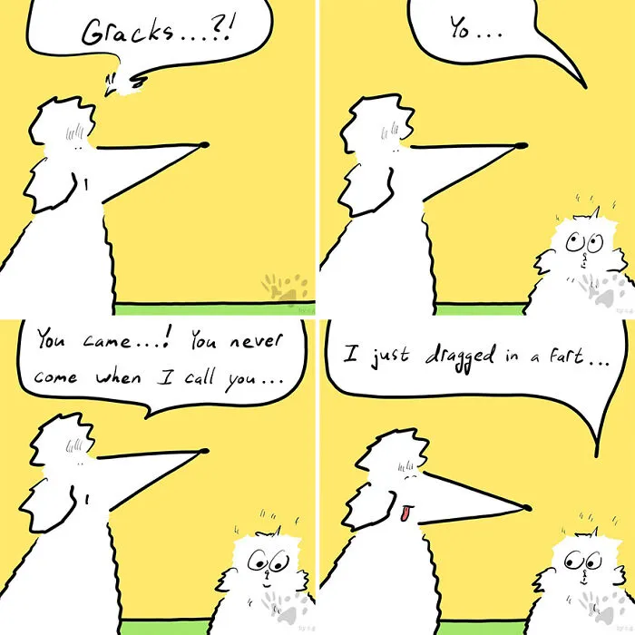 “Gracks And Gribs”: 36 Quirky Comics By This Artist That Show Private Moments Of This Cat And Dog