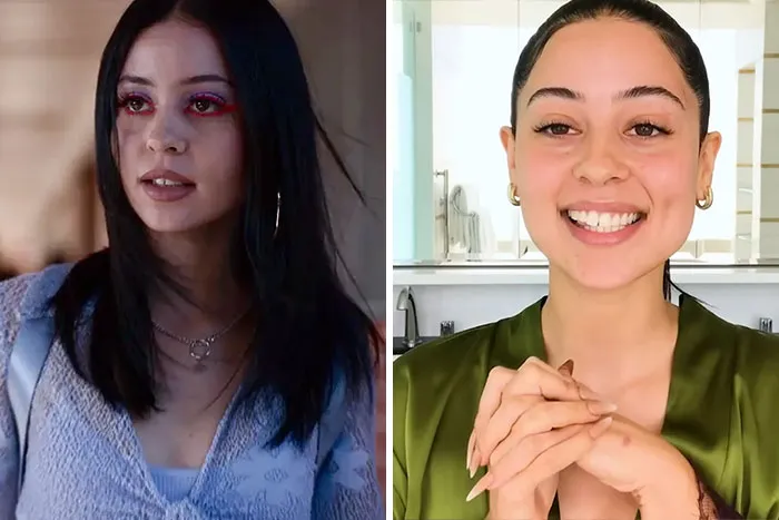 Two side-by-side photos showing makeup-less celebrities in natural light, revealing their real looks behind the scenes.