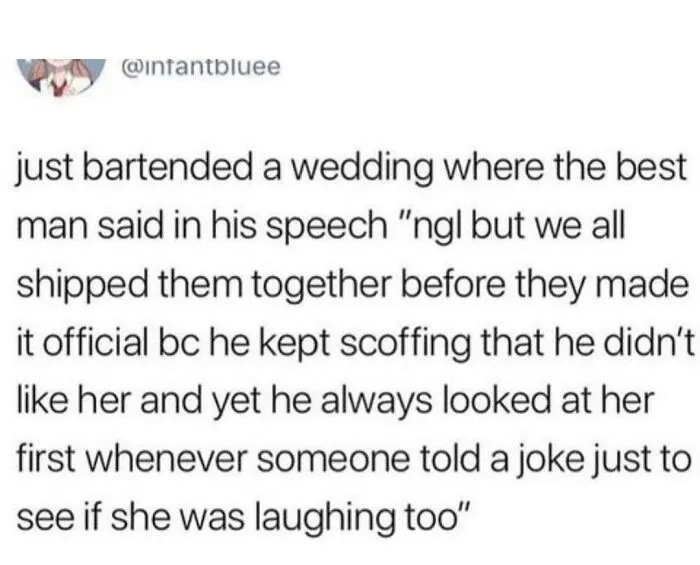 Funny wedding speech text from an IG page post, giving a daily serotonin boost with relatable and heartwarming humor.
