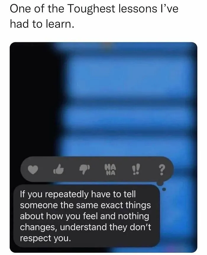 Text message screenshot about respect and feelings, offering a daily serotonin boost from this IG page.