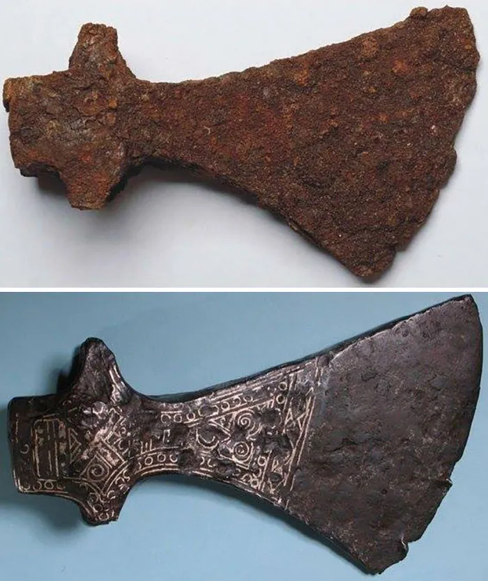 Ax From Viking Era, Before And After Conservation 10th–11th Century