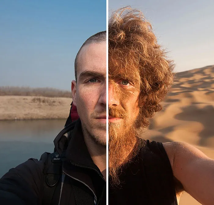 Before And After Of A Man Who Walked Across China For A Year
