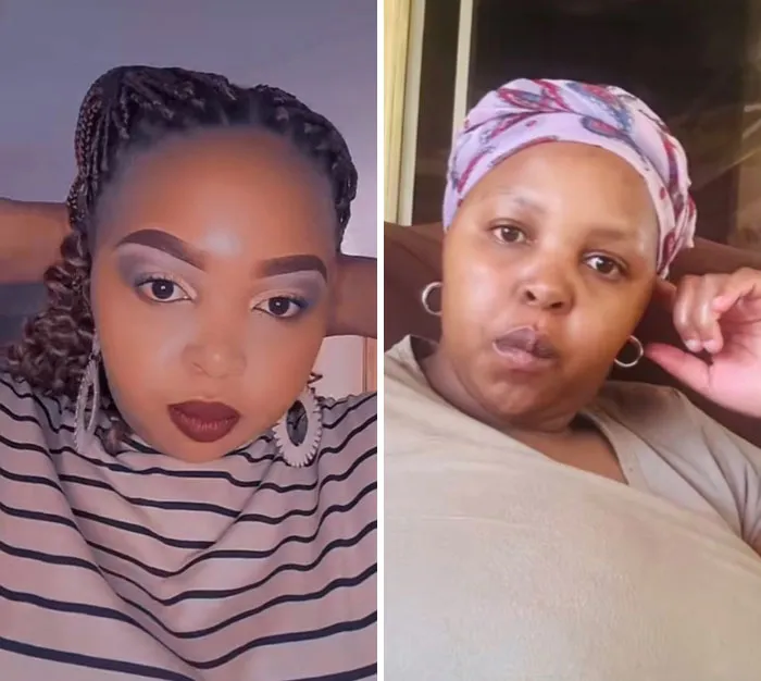 Before and after photos of a mom showing changes and emotions after giving birth and losing their spark.