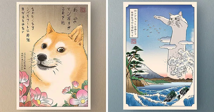 I Mix Classical Japanese Art With Internet Memes, Here's My 15 Illustrations To Prove That