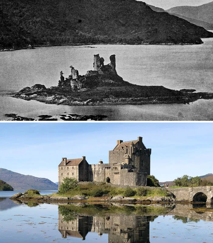 Castillo de Eilean Donan, tomada antes de 1911 vs. 2020