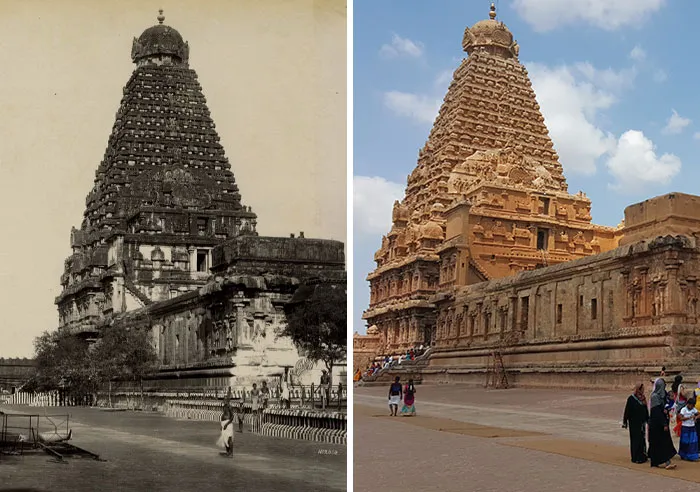 Peruvudaiyar Kovil o Templo de Brihadeeswarar, India. 1880 vs. 2016