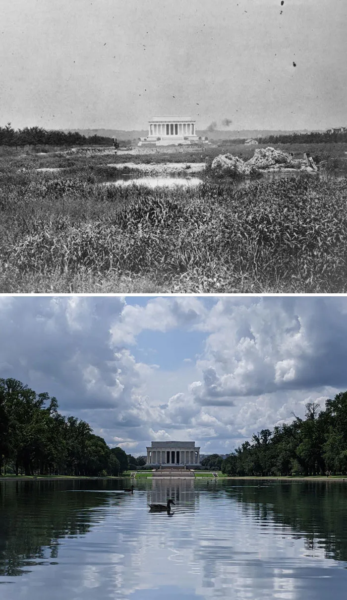 Monumento a Lincoln en Washington, D.C., EE. UU., 1917 vs. 2020