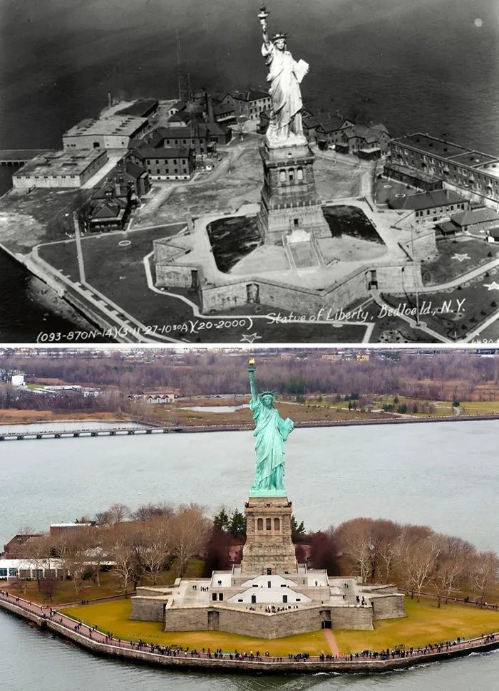 Estatua de la Libertad en fotos de antes y ahora mostrando alucinantes cambios con el tiempo en Nueva York.