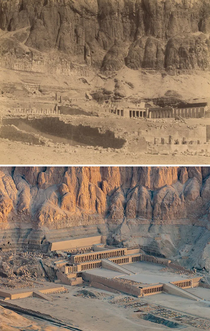 Templo funerario de Hatshepsut, Luxor, Egipto. 1880 vs. 2022