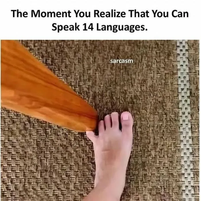 Foot about to hit wooden object labeled sarcasm, illustrating a sarcastic moment with humor in memes shared on Facebook.