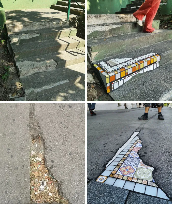 Este artista arregla grietas y les da una segunda vida a través de la práctica única del "flacking", convirtiendo el daño en arte.