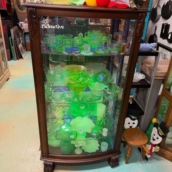 Uranium Glass Always Catches My Eye—i Love When You Stumble Across A Great Display At An Antique Mall Like This!