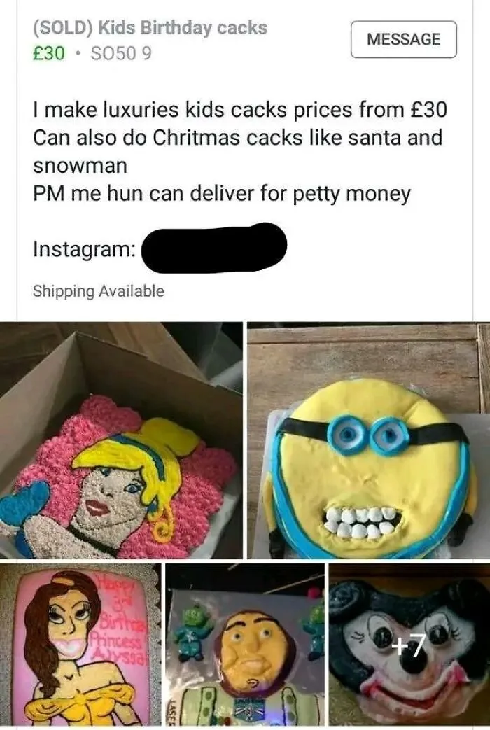 Funny and horrendous DIY cakes with poorly executed kids birthday characters in a craft shaming collection of fails.