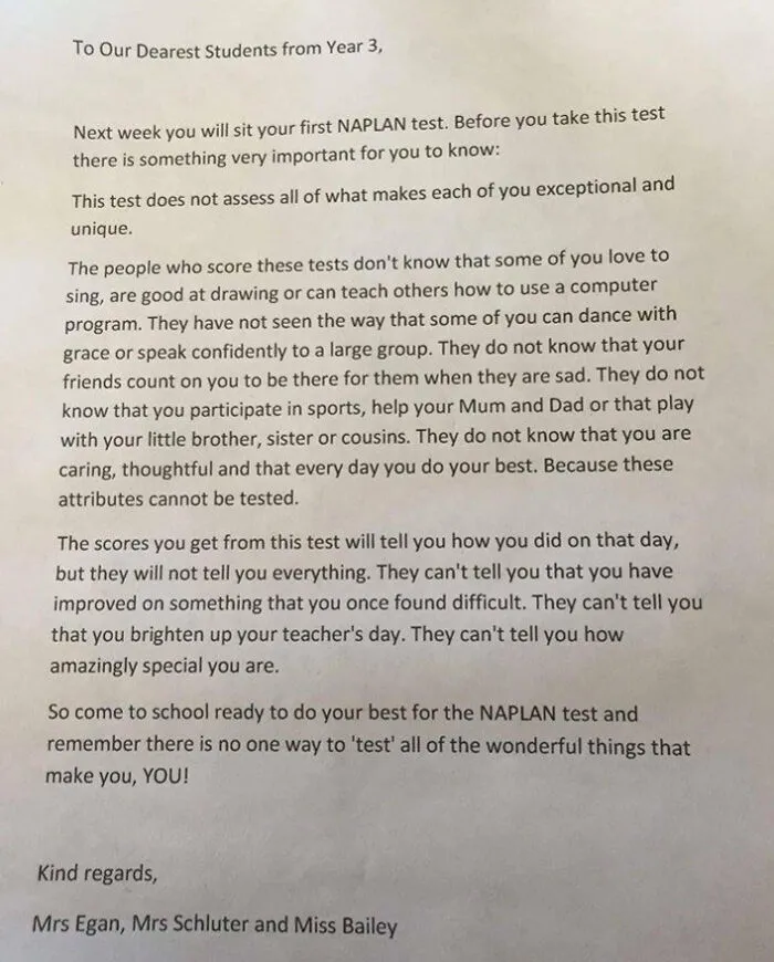 Teachers At My Local Third Grade School Sent This To Every Third Grade Student Doing A National Academic Grading Next Week