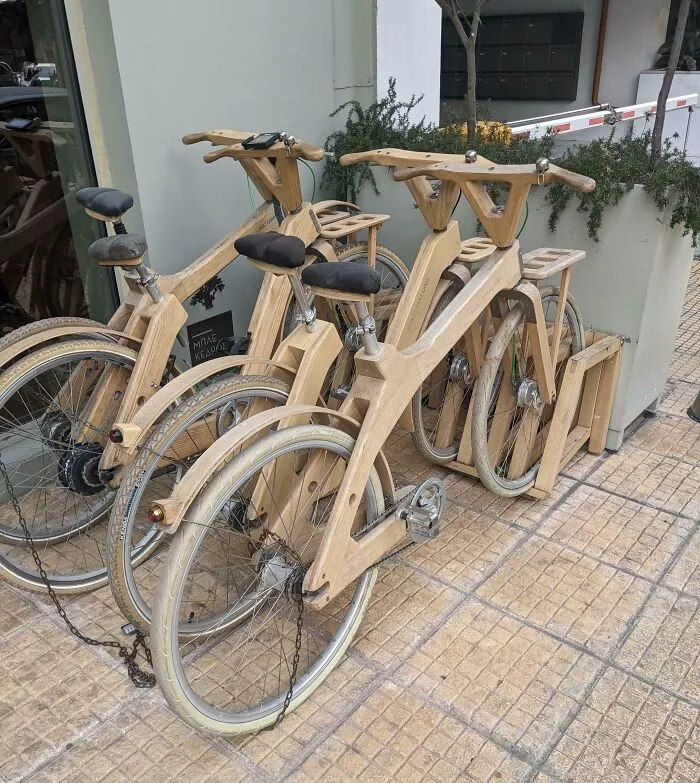 Hotel I Stayed At In Greece Had Wooden Bikes For Guests To Use