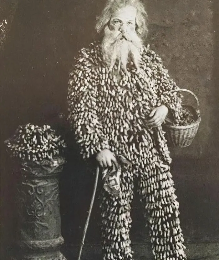 A Peanut Vendor Wearing A Suit Made Of Peanuts, Circa 1890
