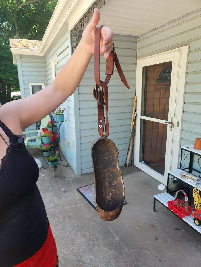 Metal Overshoe With Leather Straps. No Waiting Or Stamps