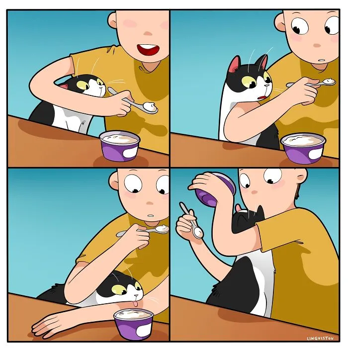 45 Funny And Relatable Comics About The Reality Of Having A Cat By Lingvistov (New Pics)