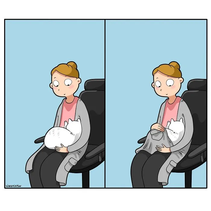 45 Funny And Relatable Comics About The Reality Of Having A Cat By Lingvistov (New Pics)