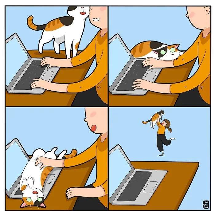 45 Funny And Relatable Comics About The Reality Of Having A Cat By Lingvistov (New Pics)