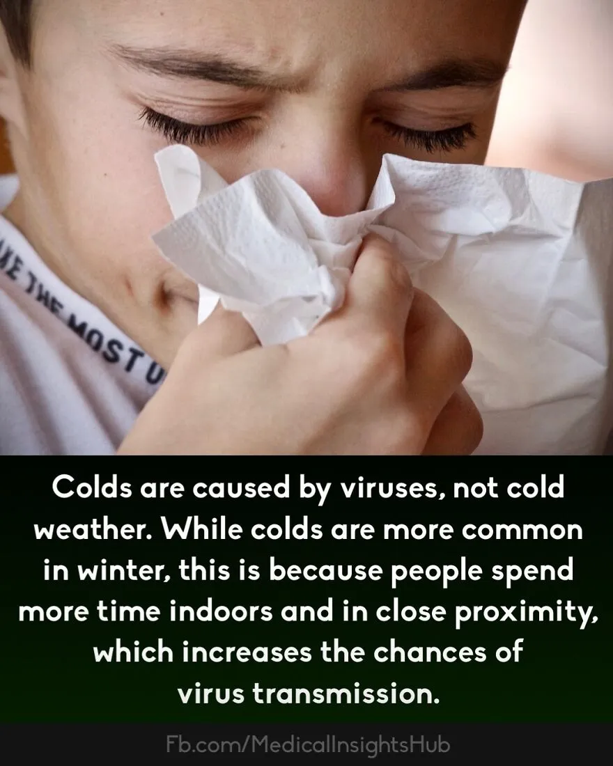 Boy blowing his nose with tissue, illustrating curious medical facts about fingers containing no muscles and virus transmission.