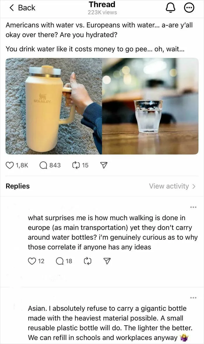 Americans With Water vs. Europeans With Water