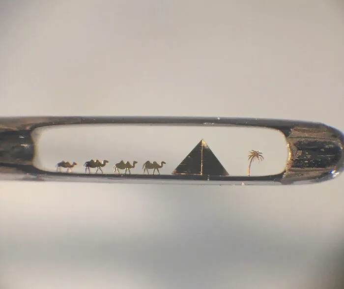 The Micro-Art Of Mykola Syadristy - A Camel Train In The Eye Of A Needle (Under Microscope)