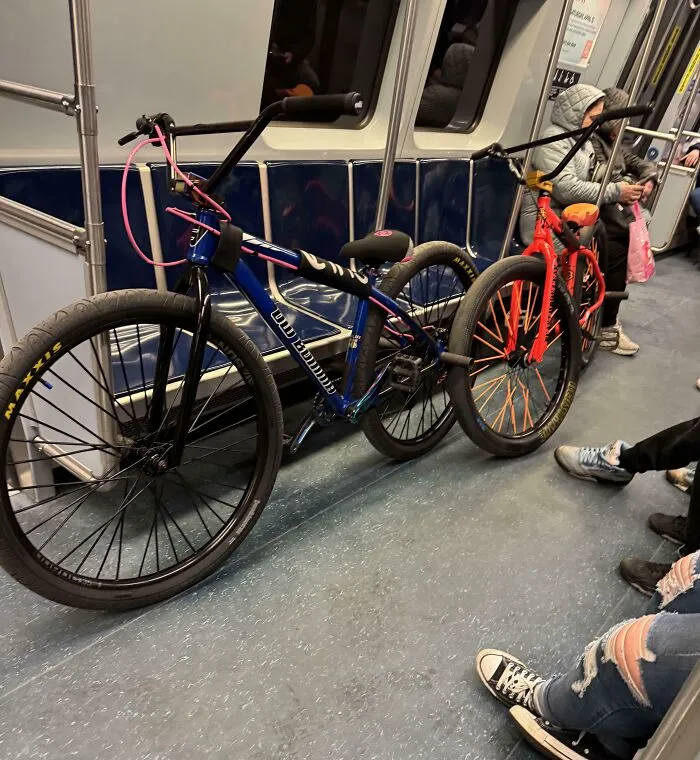 Seats Taken By Bikes On Crowded Train. The Owners Of The Bikes Saw People Standing On The Train And Wouldn’t Move Them