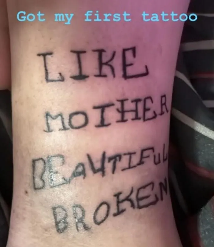 Funny bad tattoo on leg with misspelled words that people hilariously failed to notice, showcasing inkshaming moments.