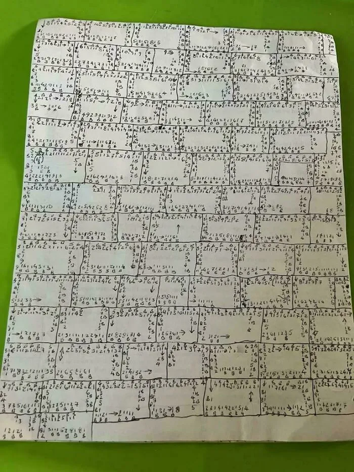 Detailed handwritten notes on paper with numbers and arrows, one of the 80 historical mementos people randomly found.