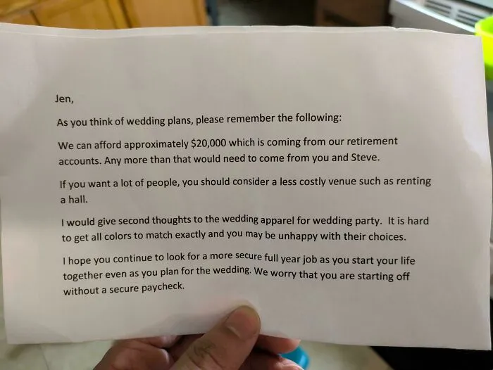 Handwritten letter discussing wedding plans and budgeting, a unique historical memento people randomly found.