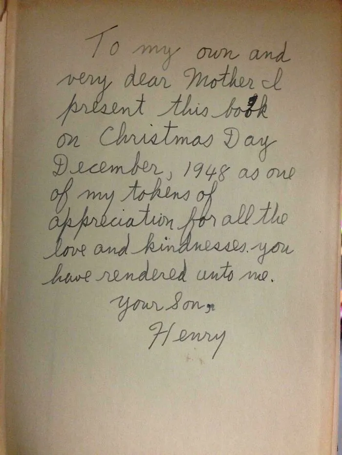 Handwritten historical memento from 1948 expressing appreciation to mother, found as a random historical keepsake.