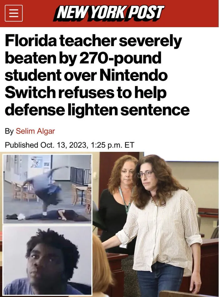 Teacher severely beaten by student in Florida, highlighting cases traumatizing the next generation and breaking social bubbles.