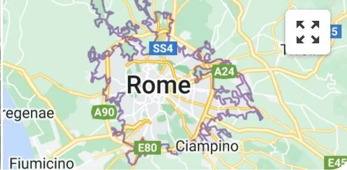 Map focused on Rome, highlighting roads and boundaries, used in a discussion about internet lies and absurd claims.