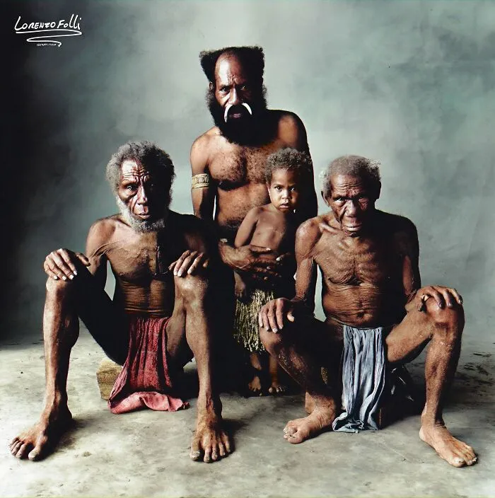 Father, Son, Grandfather And Great Grandfather, New Guinea, 1970, By Irving Penn Photos From The Collection "Worlds In A Small Room"