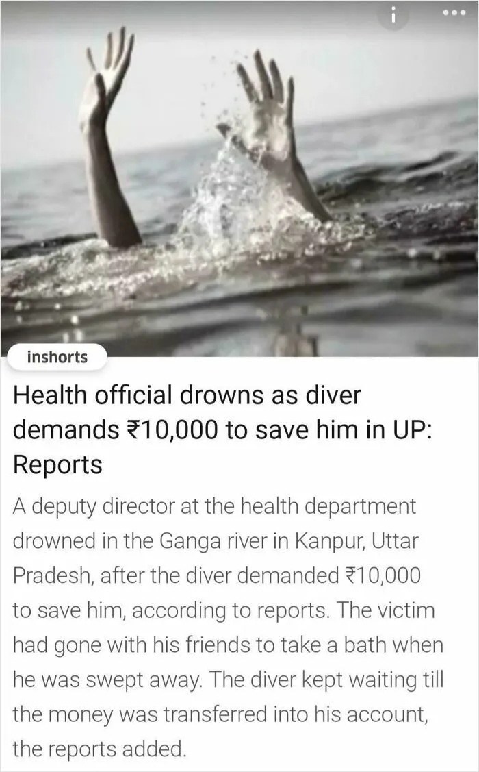 Hands reaching out of water as a health official drowns, depicting a traumatizing next generation incident in Uttar Pradesh.