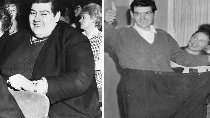Before and after images of a man showing an impressive weight loss transformation, illustrating fascinating facts.