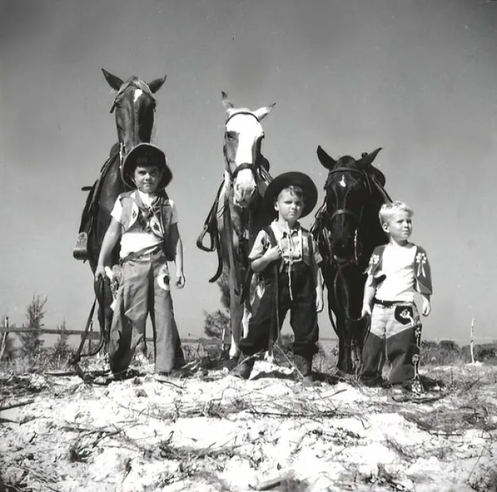 Three Boys Dressed As A Cowboys With Their Horses: Saint Petersburg, Florida, 1947