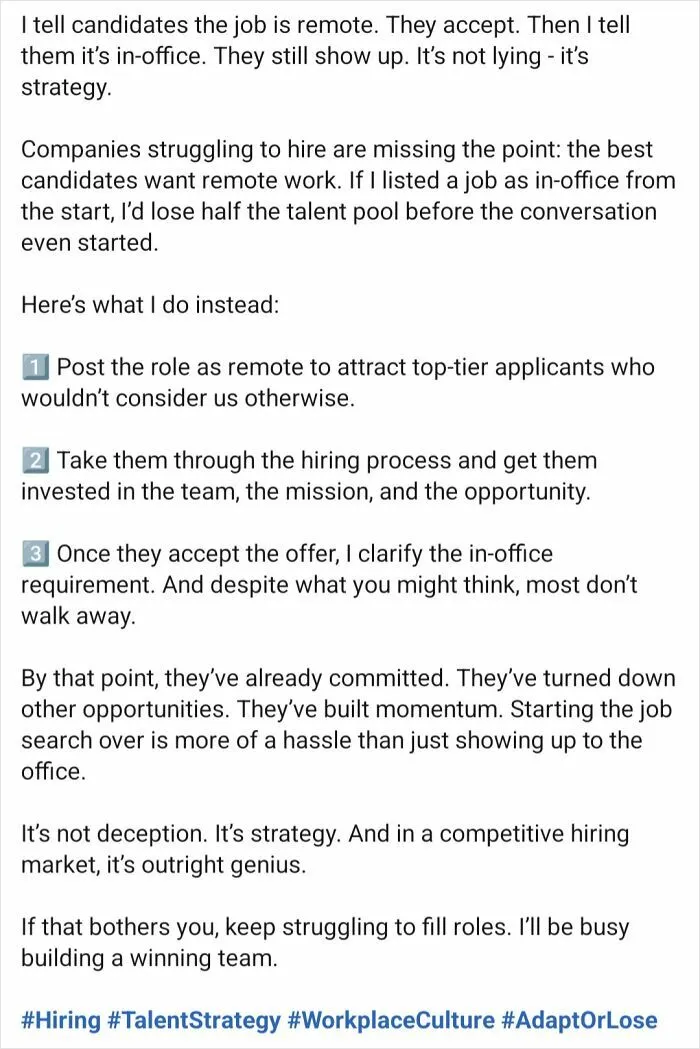 LinkedIn Profile Post From A Recruiter That Reached Out About A Remote Role