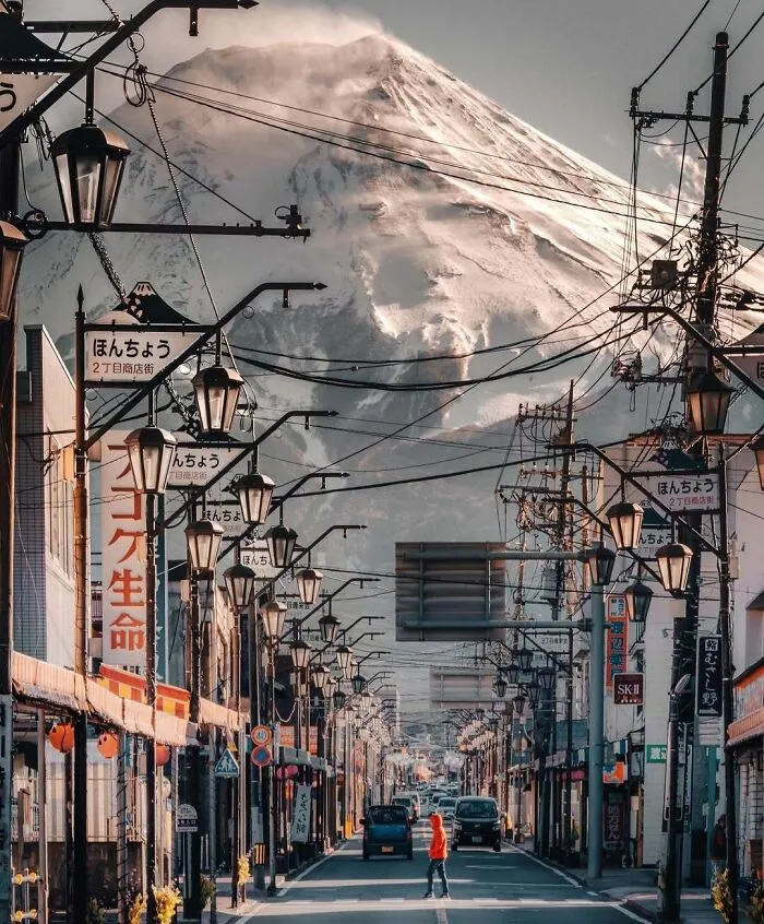 Mount Fuji As Seen From A Nearby City
