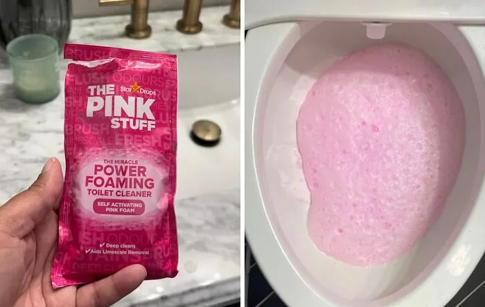 Your Toilet Is About To Have Its Very Own Pink Foam Party That, Unlike Most Parties, Actually Leaves It Cleaner Than It Was Before With <a Style="Display:inline;" Href="Https://Www.amazon.com/Stardrops-Miracle-Foaming-Treatments-Activating/Dp/B0cfsjc4jz?ie=utf8&th=1&linkcode=ll1&tag=bpsquid-20&linkid=1ee1e7d7f25273399b6ef676798b7968&language=en_us&ref_=as_li_ss_tl" Target="_blank">    <span Style="Font: Inherit; Color: #d74b1f;"> The Pink Stuff Foaming Toilet Cleaner </Span>