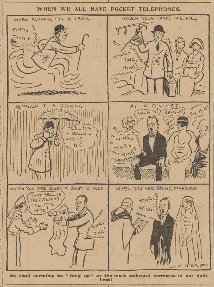 A Cartoon About A Hypothetical "Pocket Telephone," From 1919
