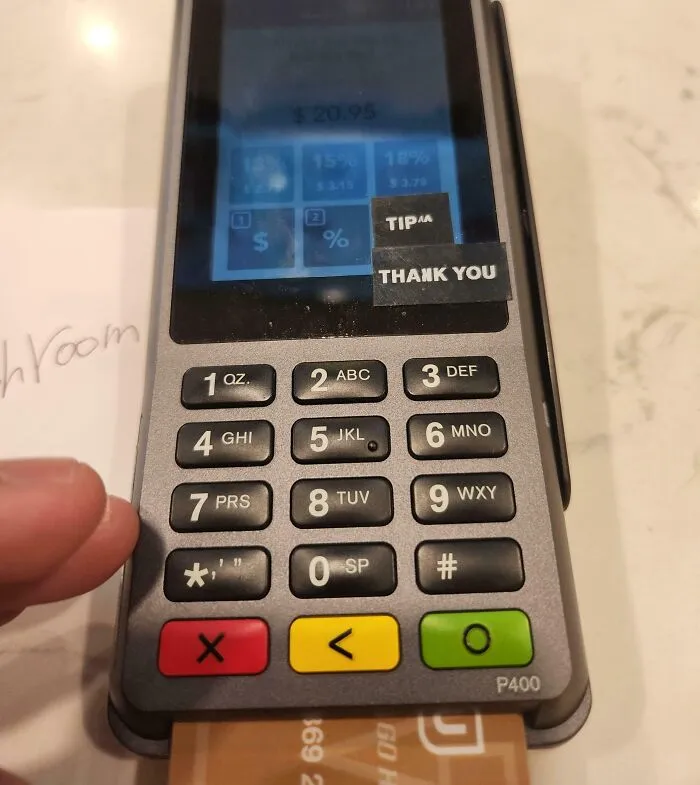 This Restaurant Covered Up The "No Tip" Option With A Sticker To Force Tipping