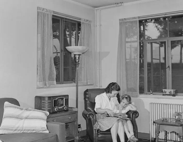 Mrs. Leslie Atkins Reading To Her Daughter Ann, Greenbelt, Maryland, Federal Housing Project, 1942 