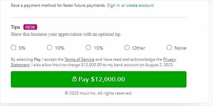 Online payment screen showing tipping options with a $12,000 tip amount highlighting ridiculous tipping culture.