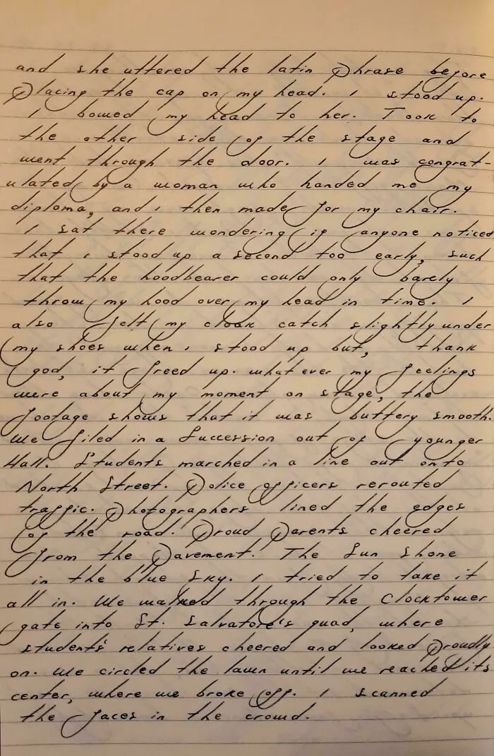 Example of perfect handwriting in cursive style, showcasing an elegant and neat handwritten text on lined paper.
