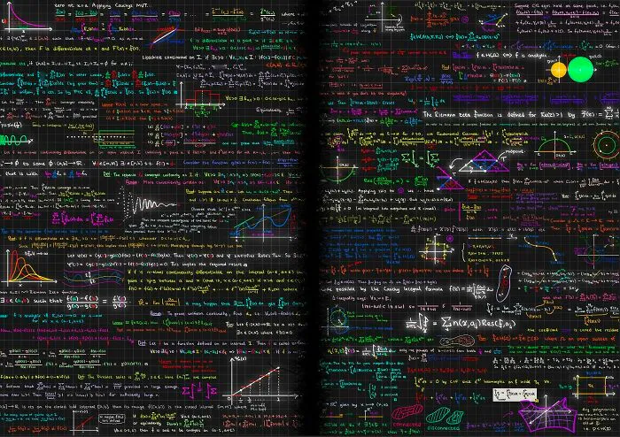 Colorful, neatly written math formulas and graphs on dark grid paper showcasing perfect handwriting examples.