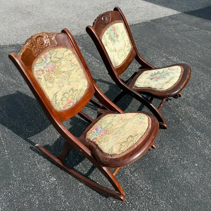My Favorite Find Of The Day! Beautiful Wooden Foldable Rocking Chairs